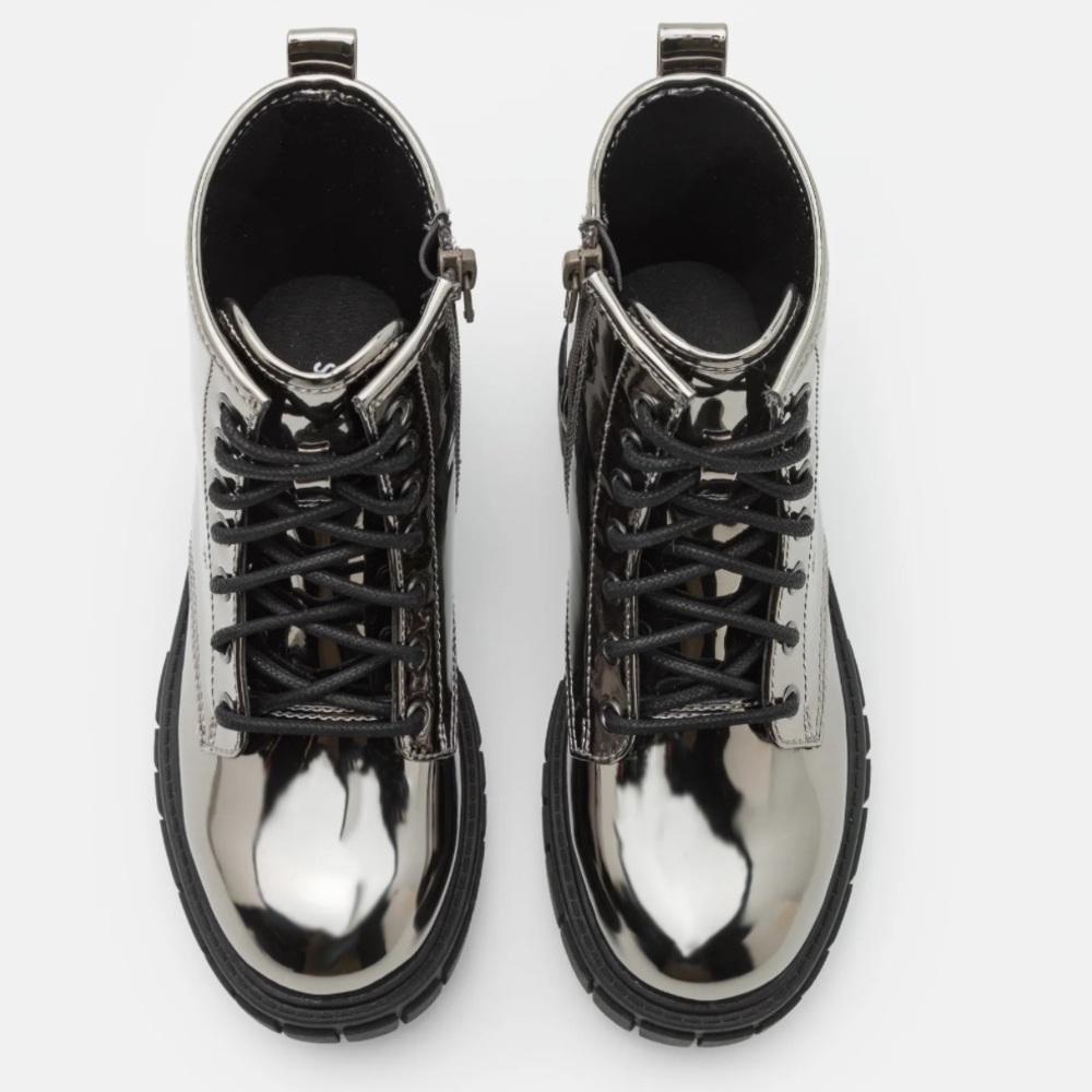 Girls Size 3 Steve Madden Pewter Boot Lace Up Zipper Sturdy and Inner Foam - Picture 7 of 14